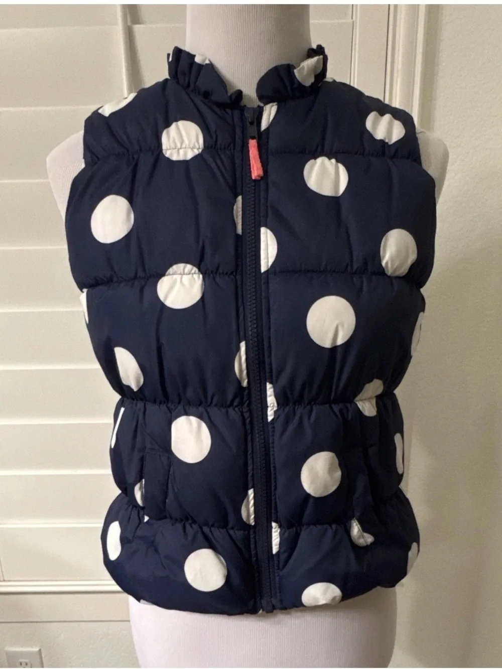 Gymboree Girls' Navy Puffer Vest - White Polka Dot, Pockets Size L (10-12)
